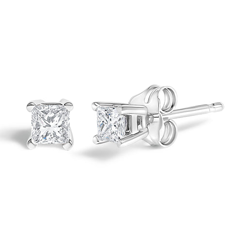 Bids.com .925 Sterling Silver 1/4 Cttw Princess-Cut Diamond Solitaire Stud Earrings (H-I Color, I1-I2 Clarity) Earrings White Smoke White.Sterling Silver / 0.25