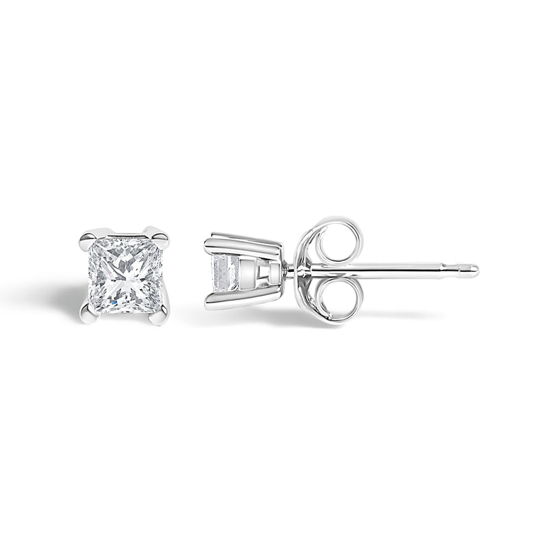 Bids.com .925 Sterling Silver 1/4 Cttw Princess-Cut Diamond Solitaire Stud Earrings (H-I Color, I1-I2 Clarity) Earrings White Smoke White.Sterling Silver / 0.25