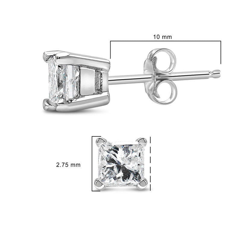 Bids.com .925 Sterling Silver 1/4 Cttw Princess-Cut Diamond Solitaire Stud Earrings (H-I Color, I1-I2 Clarity) Earrings White Smoke White.Sterling Silver / 0.25
