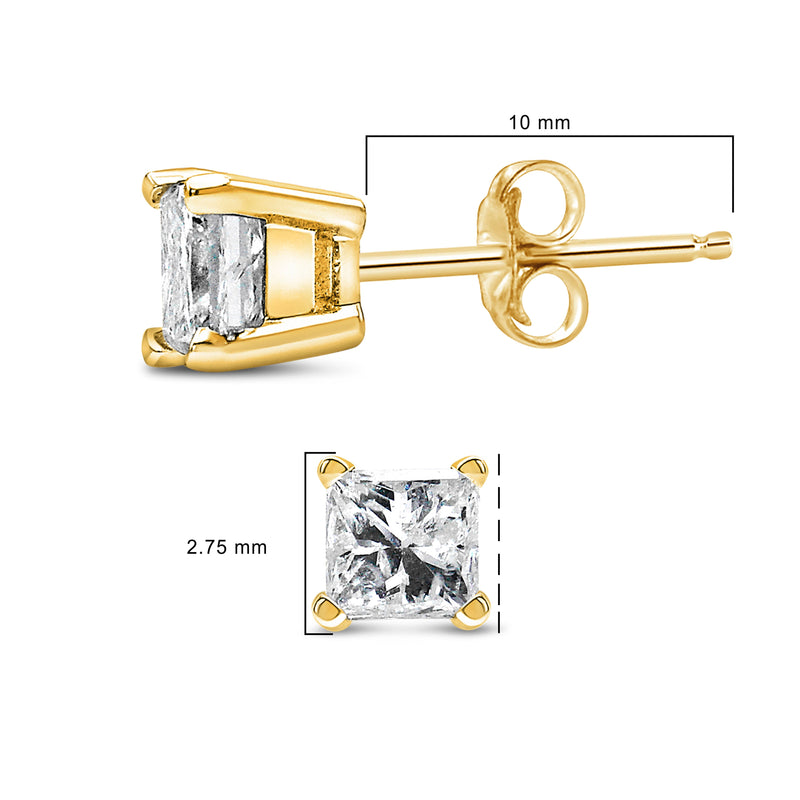 Bids.com AGS Certified 14k Yellow Gold 1/4 Cttw 4-Prong Set Princess-Cut Solitaire Diamond Push Back Stud Earrings (H-I Color, SI1-SI2 Clarity) Earrings White Smoke White Gold,Yellow.Gold