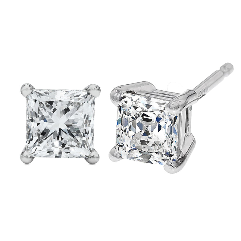Bids.com 14K White Gold 1/2 Cttw Princess Cut Lab Grown Diamond Solitaire Stud Earrings (F-G Color, VS2-SI1 Clarity) Earrings White Smoke White.Gold / 0.5