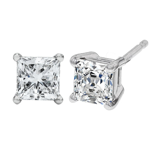 Bids.com 14K White Gold 1/2 Cttw Princess Cut Lab Grown Diamond Solitaire Stud Earrings (F-G Color, VS2-SI1 Clarity) Earrings White Smoke White.Gold / 0.5