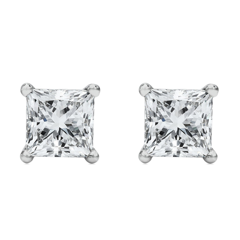 Bids.com 14K White Gold 1/2 Cttw Princess Cut Lab Grown Diamond Solitaire Stud Earrings (F-G Color, VS2-SI1 Clarity) Earrings White Smoke White.Gold / 0.5,White.Gold / 0.25,White.Gold / 0.75