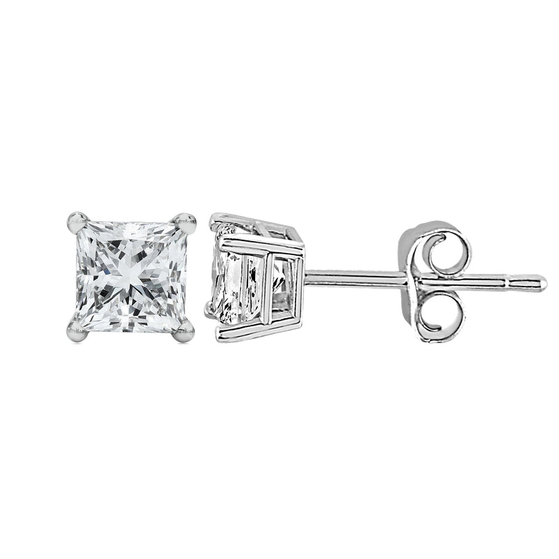 Bids.com 14K White Gold 1/2 Cttw Princess Cut Lab Grown Diamond Solitaire Stud Earrings (F-G Color, VS2-SI1 Clarity) Earrings White Smoke White.Gold / 0.5,White.Gold / 0.25,White.Gold / 0.75
