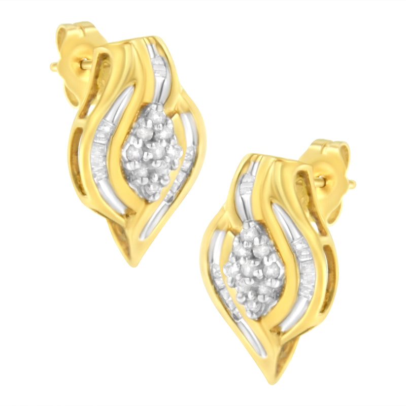 Bids.com 10K Yellow Gold 1/3 cttw Round-Cut Diamond Cluster and Swirl Stud Earrings (J-K Clarity, I2-I3 Color) Earrings White Smoke Yellow.Gold / 0.33