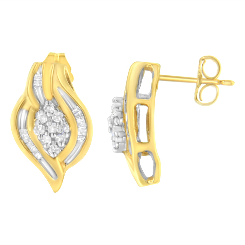 Bids.com 10K Yellow Gold 1/3 cttw Round-Cut Diamond Cluster and Swirl Stud Earrings (J-K Clarity, I2-I3 Color) Earrings White Smoke Yellow.Gold / 0.33