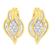 Bids.com 10K Yellow Gold 1/3 cttw Round-Cut Diamond Cluster and Swirl Stud Earrings (J-K Clarity, I2-I3 Color) Earrings White Smoke Yellow.Gold / 0.33