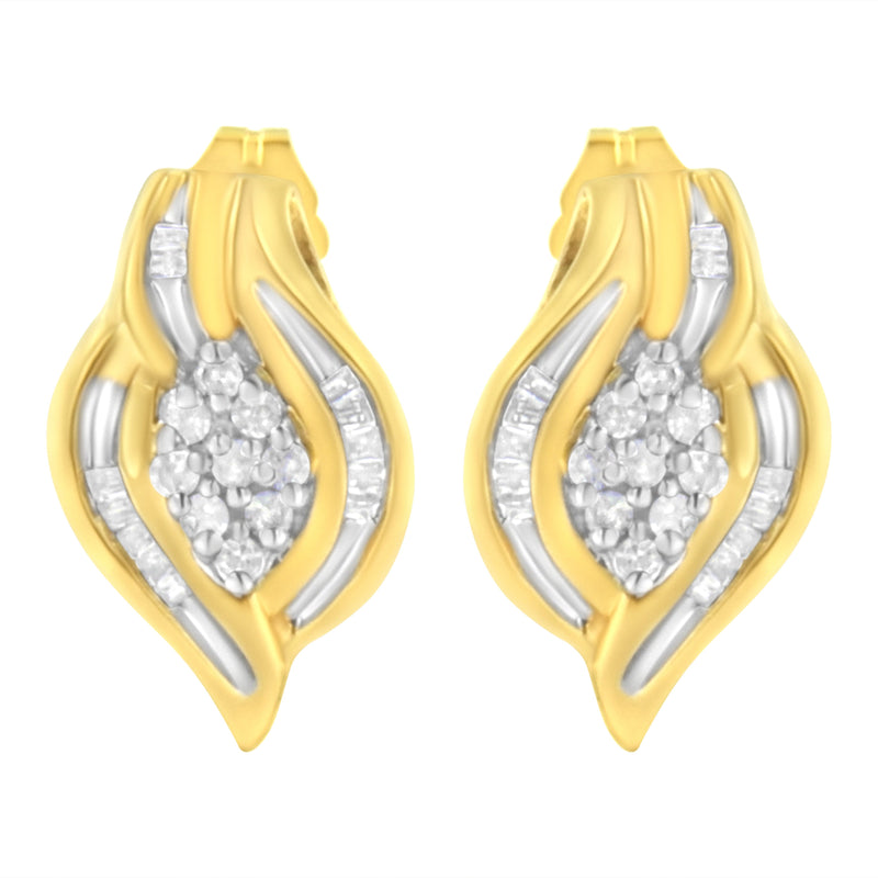Bids.com 10K Yellow Gold 1/3 cttw Round-Cut Diamond Cluster and Swirl Stud Earrings (J-K Clarity, I2-I3 Color) Earrings White Smoke Yellow.Gold / 0.33
