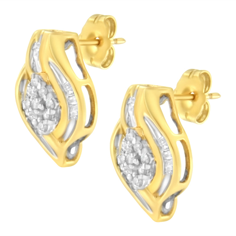 Bids.com 10K Yellow Gold 1/3 cttw Round-Cut Diamond Cluster and Swirl Stud Earrings (J-K Clarity, I2-I3 Color) Earrings White Smoke Yellow.Gold / 0.33