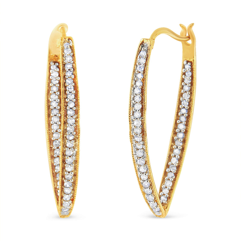 Bids.com 10K Yellow Gold 1/2 Cttw Round-Cut Diamond Modern Hoop Earrings (I-J Color, I2-I3 Clarity) Earrings White Smoke Yellow.Gold / 0.5