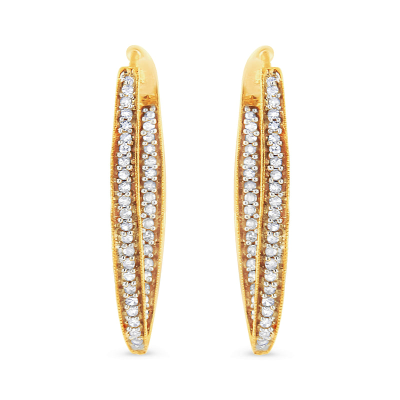 Bids.com 10K Yellow Gold 1/2 Cttw Round-Cut Diamond Modern Hoop Earrings (I-J Color, I2-I3 Clarity) Earrings White Smoke Yellow.Gold / 0.5