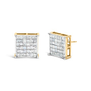 Bids.com 10K Yellow Gold 2.0 Cttw Invisible-Set Princess-Cut Diamond Stud Earrings Earrings White Smoke Yellow.Gold / 2
