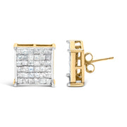 Bids.com 10K Yellow Gold 2.0 Cttw Invisible-Set Princess-Cut Diamond Stud Earrings Earrings White Smoke Yellow.Gold / 2