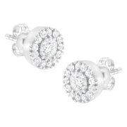 Bids.com 14k White Gold 1 cttw Diamond Halo Stud Earrings (I-J Clarity, I1-I2 Color) Earrings White Smoke White.Gold / 1.03