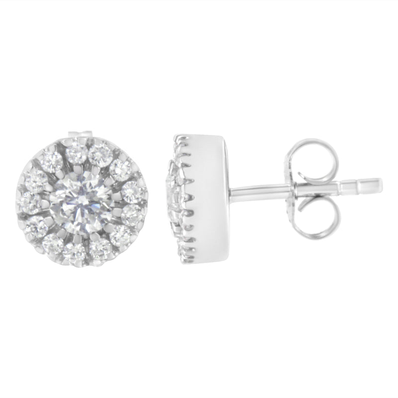 Bids.com 14k White Gold 1 cttw Diamond Halo Stud Earrings (I-J Clarity, I1-I2 Color) Earrings White Smoke White.Gold / 1.03