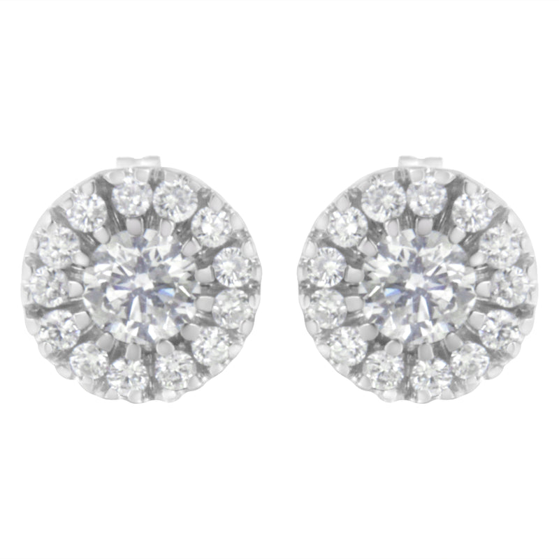 Bids.com 14k White Gold 1 cttw Diamond Halo Stud Earrings (I-J Clarity, I1-I2 Color) Earrings White Smoke White.Gold / 1.03