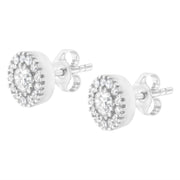 Bids.com 14k White Gold 1 cttw Diamond Halo Stud Earrings (I-J Clarity, I1-I2 Color) Earrings White Smoke White.Gold / 1.03