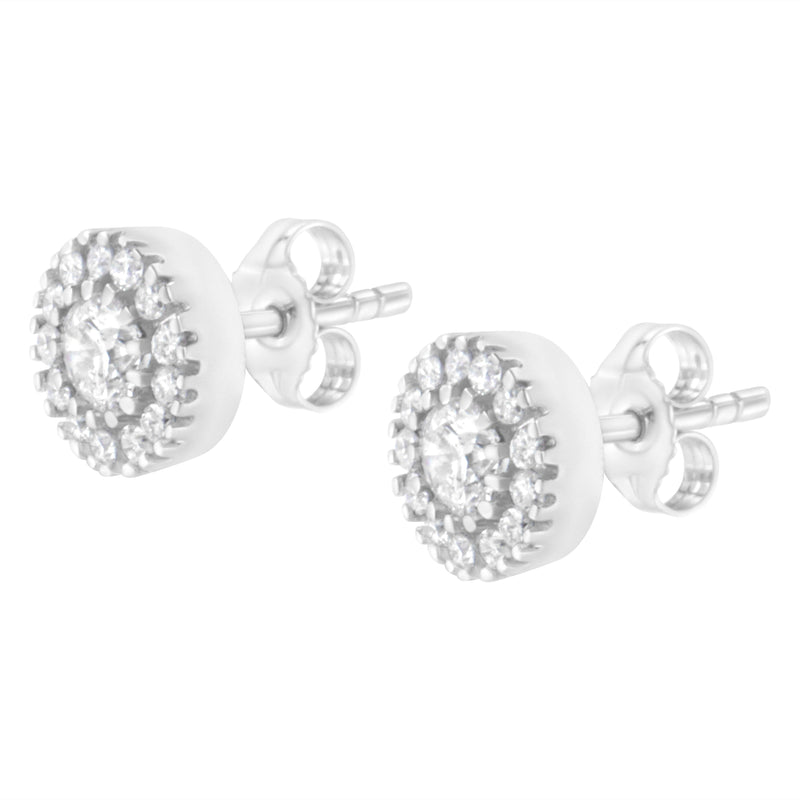 Bids.com 14k White Gold 1 cttw Diamond Halo Stud Earrings (I-J Clarity, I1-I2 Color) Earrings White Smoke White.Gold / 1.03