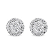 Bids.com 14K White Gold 1.0 Cttw Brilliant-Cut Diamond Halo-Style Cluster Round Button Stud Earrings (H-I Color, I1-I2 Clarity) Earrings White Smoke White.Gold / 1
