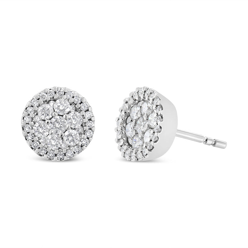 Bids.com 14K White Gold 1.0 Cttw Brilliant-Cut Diamond Halo-Style Cluster Round Button Stud Earrings (H-I Color, I1-I2 Clarity) Earrings White Smoke White.Gold / 1