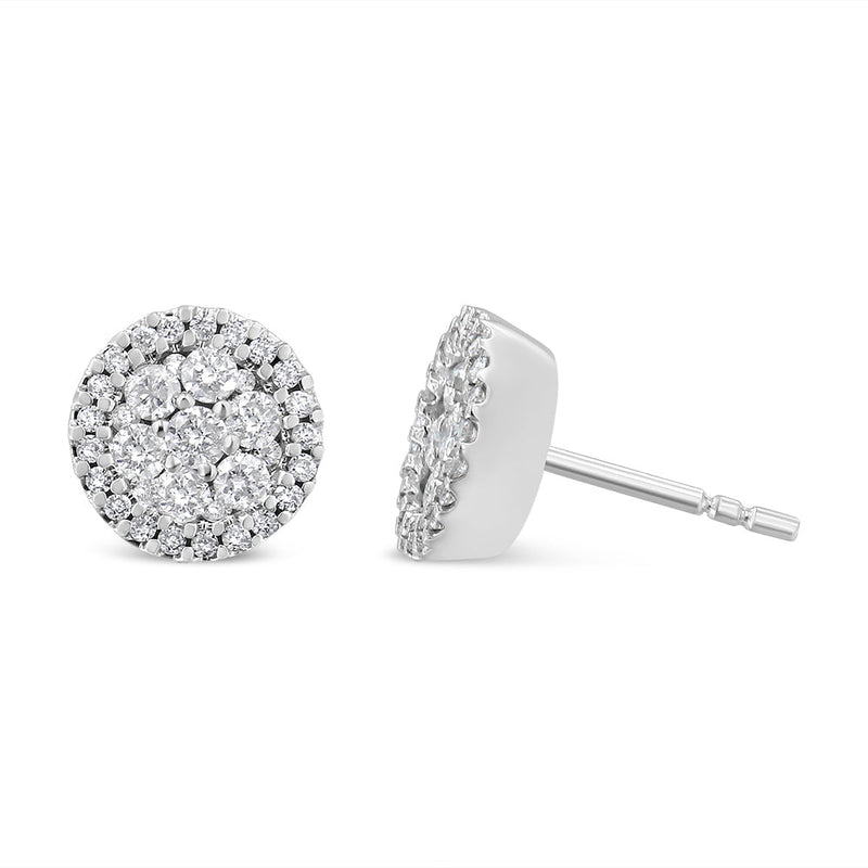 Bids.com AGS Certified 14K White Gold 1.0 Cttw Brilliant-Cut Diamond Halo-Style Cluster Round Button Stud Earrings (G-H Color, I1-I2 Clarity) Earrings White Smoke White.Gold / 1.03