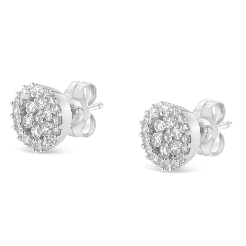 Bids.com 14K White Gold 1/2 Cttw Brilliant-Cut Diamond Halo-Style Cluster Round Button Stud Earrings (H-I Color, I1-I2 Clarity) Earrings White Smoke White.Gold / 0.5