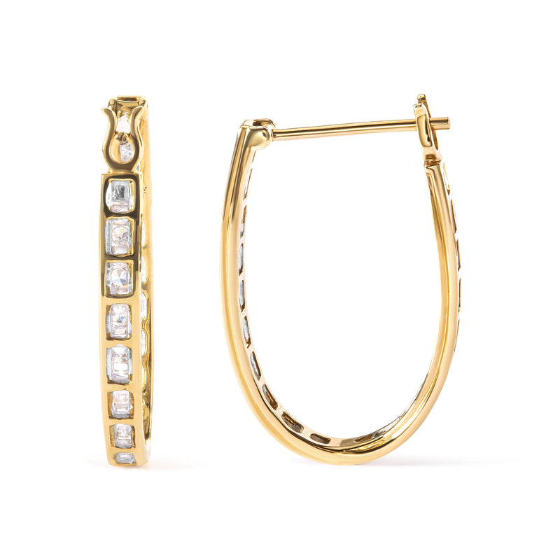 Bids.com 10K Yellow Gold 1.00 Cttw Round and Baguette-Cut Diamond U-Hoop Earrings (H-I Color, SI2-I1 Clarity) Earrings White Smoke Yellow.Gold / 1
