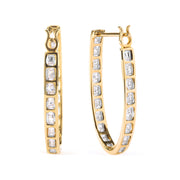 Bids.com 10K Yellow Gold 1.00 Cttw Round and Baguette-Cut Diamond U-Hoop Earrings (H-I Color, SI2-I1 Clarity) Earrings White Smoke Yellow.Gold / 1