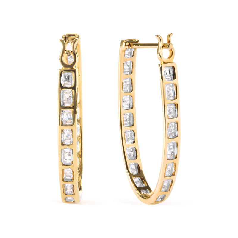 Bids.com 10K Yellow Gold 1.00 Cttw Round and Baguette-Cut Diamond U-Hoop Earrings (H-I Color, SI2-I1 Clarity) Earrings White Smoke Yellow.Gold / 1