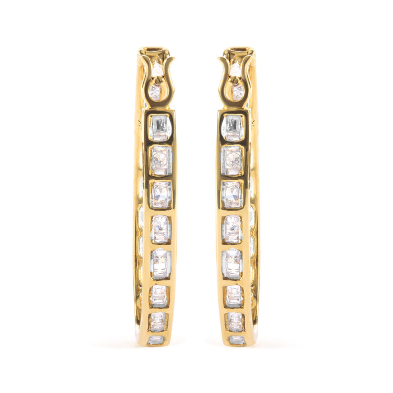 Bids.com 10K Yellow Gold 1.00 Cttw Round and Baguette-Cut Diamond U-Hoop Earrings (H-I Color, SI2-I1 Clarity) Earrings White Smoke Yellow.Gold / 1