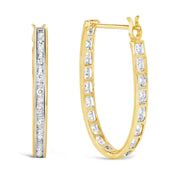 Bids.com 10K Yellow Gold 1.00 Cttw Round and Baguette-Cut Diamond U-Hoop Earrings (H-I Color, SI2-I1 Clarity) Earrings White Smoke Yellow.Gold / 1
