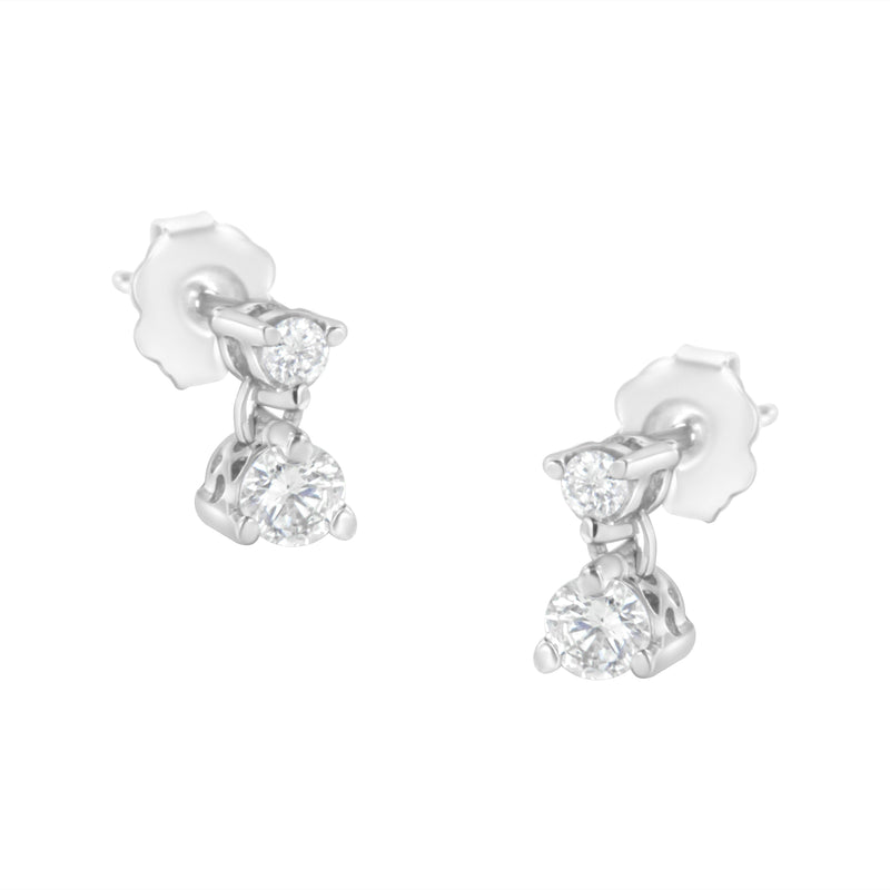 Bids.com 14KT White Gold 1/2 cttw Double Diamond Dangle Stud Earrings (H-I, I1-I2) Earrings White Smoke White.Gold / 0.5