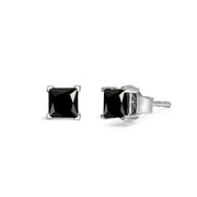 Bids.com 14K White Gold 1/2 Cttw Princess-Cut Treated Black Diamond Classic 4-Prong Stud Earrings with Push Backs (Fancy Color-Enhanced, I2-I3 Clarity) Earrings White Smoke White.Gold / 0.5,White.Gold / 0.75,White.Gold / 0.65