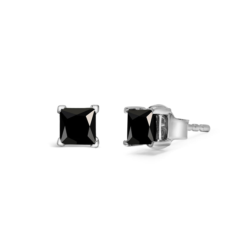 Bids.com 14K White Gold 1/2 Cttw Princess-Cut Treated Black Diamond Classic 4-Prong Stud Earrings with Push Backs (Fancy Color-Enhanced, I2-I3 Clarity) Earrings White Smoke White.Gold / 0.5,White.Gold / 0.75,White.Gold / 0.65