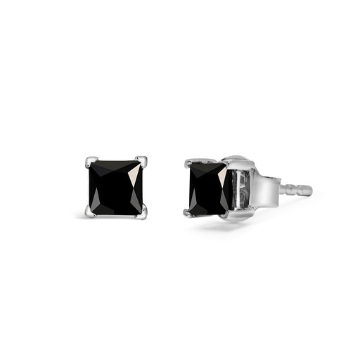 Bids.com 14K White Gold 1/2 Cttw Princess-Cut Treated Black Diamond Classic 4-Prong Stud Earrings with Push Backs (Fancy Color-Enhanced, I2-I3 Clarity) Earrings White Smoke White.Gold / 0.5,White.Gold / 0.75,White.Gold / 0.65