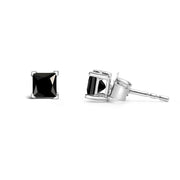 Bids.com 14K White Gold 1/2 Cttw Princess-Cut Treated Black Diamond Classic 4-Prong Stud Earrings with Push Backs (Fancy Color-Enhanced, I2-I3 Clarity) Earrings White Smoke White.Gold / 0.5,White.Gold / 0.75,White.Gold / 0.65