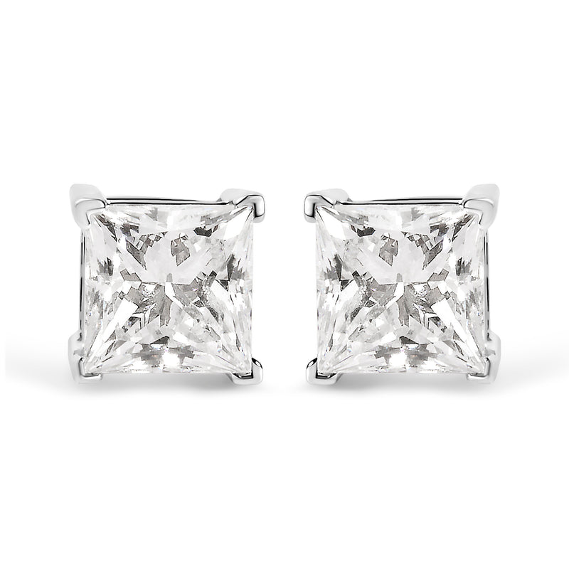 Bids.com 14K White Gold 1 1/2 Cttw Clarity Enhanced Princess Cut Diamond Solitaire Stud Earrings (I-J Color, I1-I2 Clarity) Earrings White Smoke White.Gold / 1.5