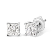Bids.com 14K White Gold 1 1/2 Cttw Clarity Enhanced Princess Cut Diamond Solitaire Stud Earrings (I-J Color, I1-I2 Clarity) Earrings White Smoke White.Gold / 1.5