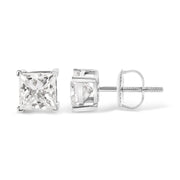 Bids.com 14K White Gold 1 1/2 Cttw Clarity Enhanced Princess Cut Diamond Solitaire Stud Earrings (I-J Color, I1-I2 Clarity) Earrings White Smoke White.Gold / 1.5