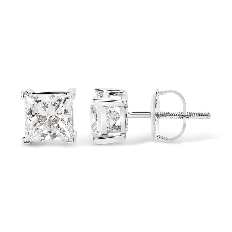 Bids.com 14K White Gold 1 1/2 Cttw Clarity Enhanced Princess Cut Diamond Solitaire Stud Earrings (I-J Color, I1-I2 Clarity) Earrings White Smoke White.Gold / 1.5
