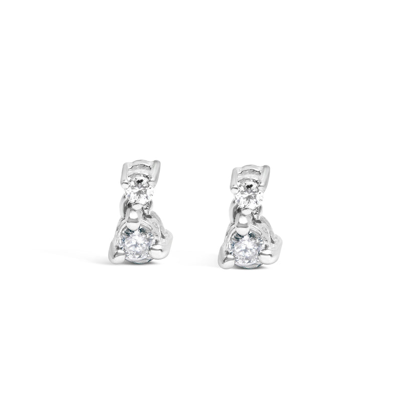 Bids.com 14K White Gold 1/4 Cttw Double Diamond Drop and Dangle Stud Earrings (H-I Color, SI1-SI2 Clarity) Earrings White Smoke White.Gold / 0.25
