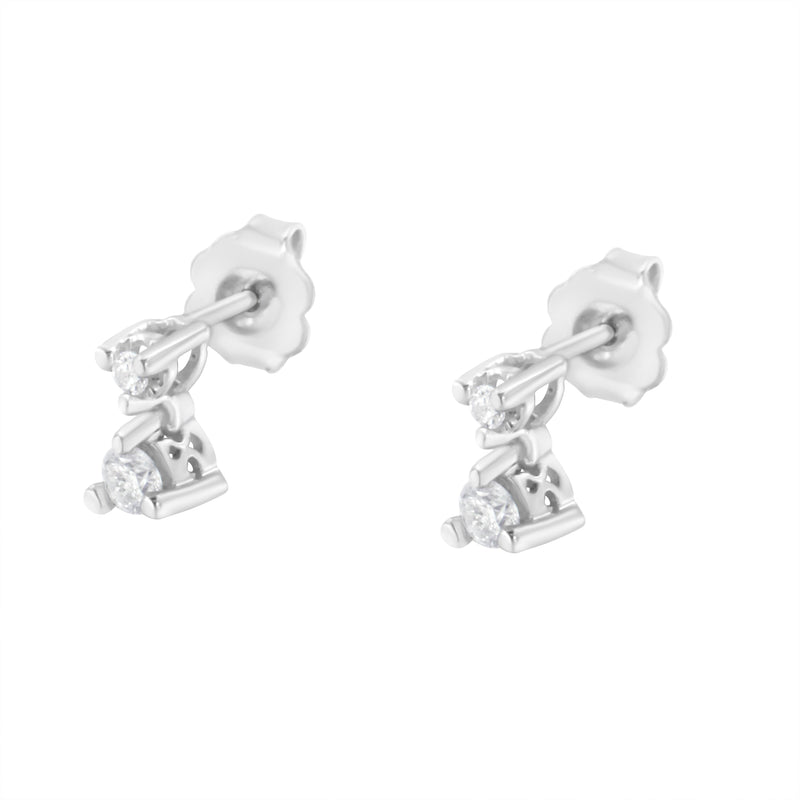 Bids.com 14K White Gold 1/4 Cttw Double Diamond Drop and Dangle Stud Earrings (H-I Color, SI1-SI2 Clarity) Earrings White Smoke White.Gold / 0.25