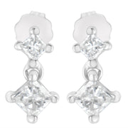 Bids.com 14K White Gold 3/4 cttw Double Diamond Princess-Cut Stud Earrings (I-J Clarity, I2-I3 Color) Earrings White Smoke White.Gold / 0.75