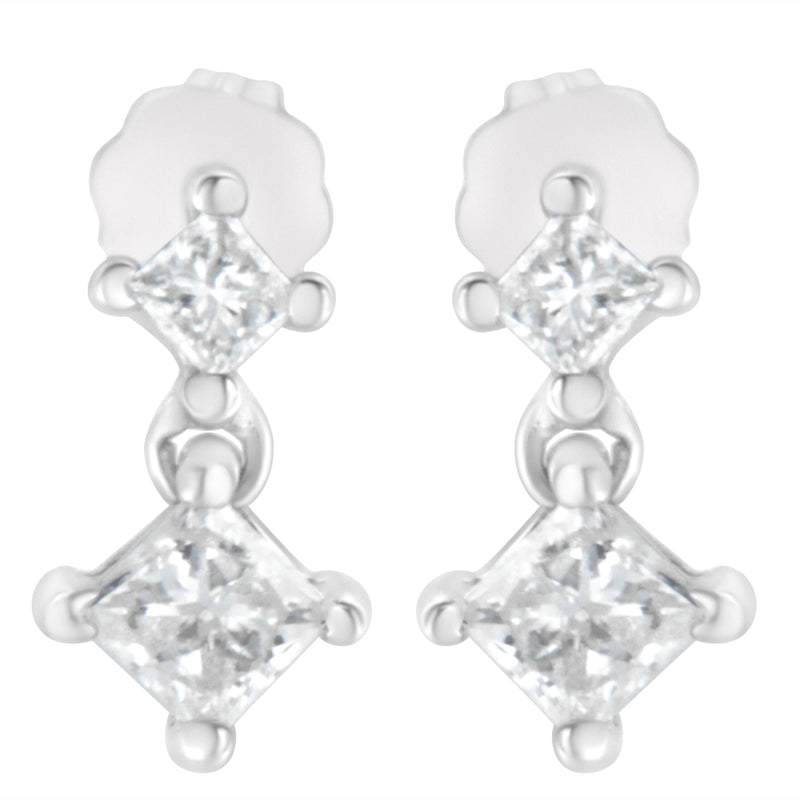 Bids.com 14K White Gold 3/4 cttw Double Diamond Princess-Cut Stud Earrings (I-J Clarity, I2-I3 Color) Earrings White Smoke White.Gold / 0.75