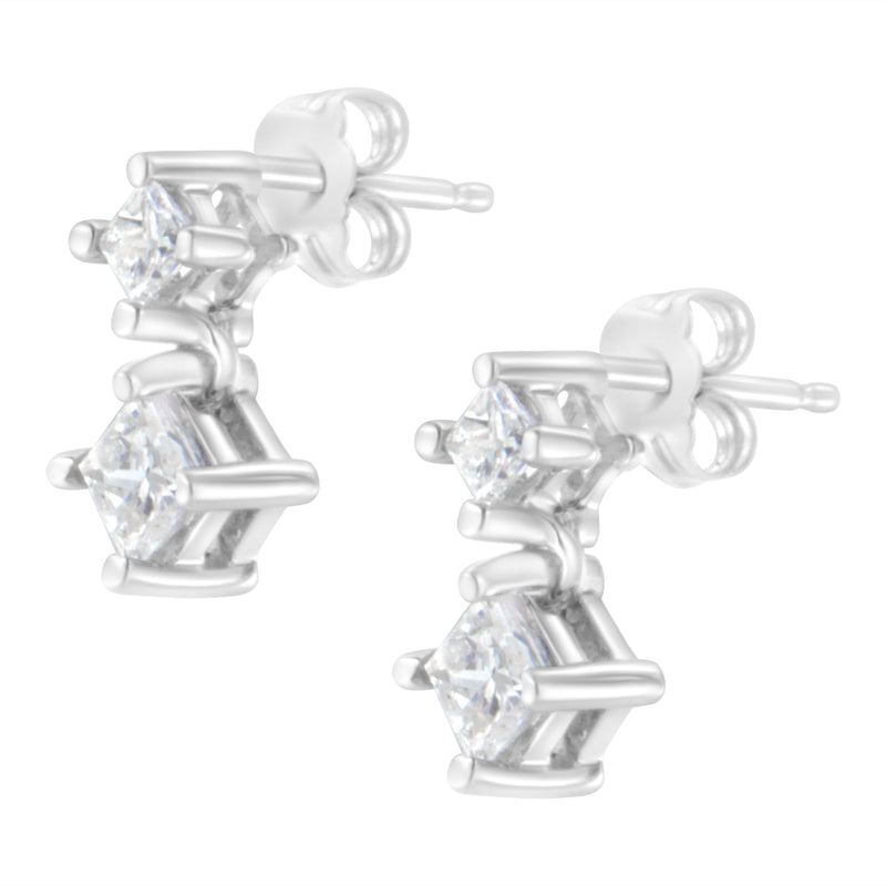 Bids.com 14K White Gold 3/4 cttw Double Diamond Princess-Cut Stud Earrings (I-J Clarity, I2-I3 Color) Earrings White Smoke White.Gold / 0.75