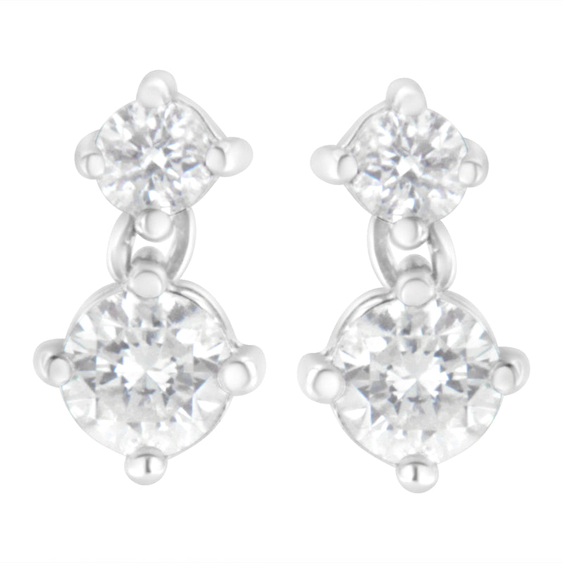 Bids.com 14K White Gold 1 cttw Double Diamond Stud Earrings (H-I Clarity, SI2-I1 Color) Earrings White Smoke White.Gold / 1