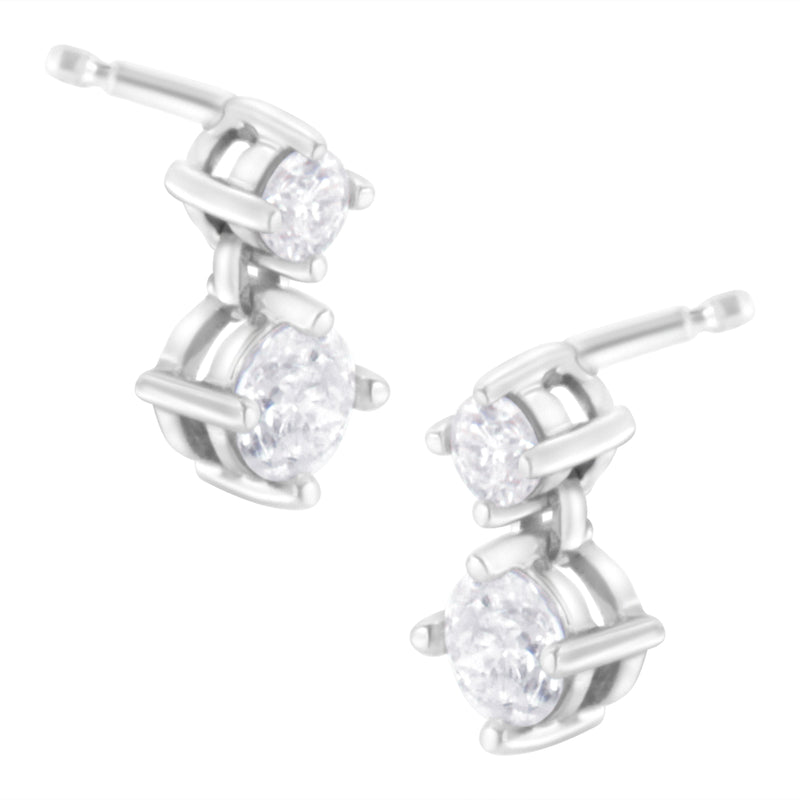Bids.com 14K White Gold 1 cttw Double Diamond Stud Earrings (H-I Clarity, SI2-I1 Color) Earrings White Smoke White.Gold / 1