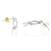 Bids.com 10K Two-Toned Gold Flash Plated .925 Sterling Silver Awareness Ribbon Dangle Earrings Earrings White Smoke YellowWhite.Sterling Silver