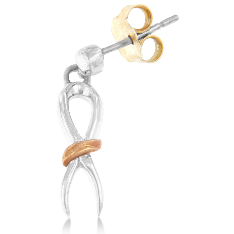 Bids.com 10K Two-Toned Gold Flash Plated .925 Sterling Silver Awareness Ribbon Dangle Earrings Earrings White Smoke YellowWhite.Sterling Silver