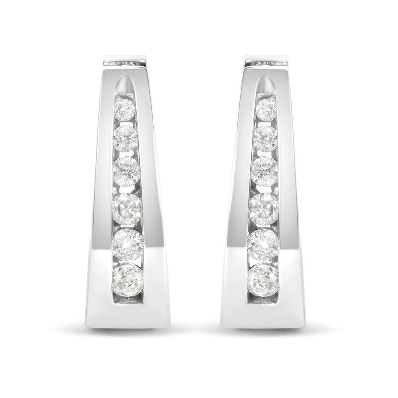 Bids.com 14k White Gold 1/4 Cttw Channel-Set Brilliant Round-Cut Diamond Hoop Earrings (I-J Color, I2-I3 Clarity) Earrings White Smoke White.Gold / 0.25
